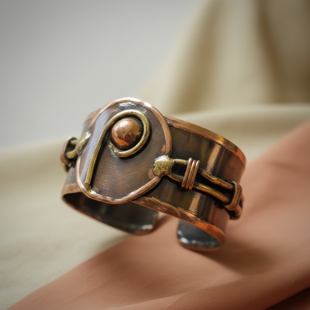 6” Handcrafted Cuff Bracelet made w Brass - Picture 3 of 4